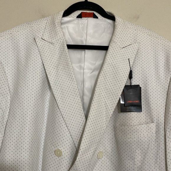 Linea Uomo White Double-Breasted Men's Blazer sport coat 56R linen event Y2K - Picture 4 of 11
